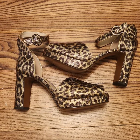 Kate Spade Metalic Copper Animal Print Block Heel Shoes NEW 9.5 - Picture 5 of 12